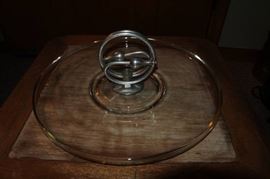 Glass Serving Platter with Metal Handle