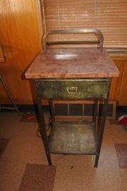 Marble Top Side Table with Brass Shelf and Drawer