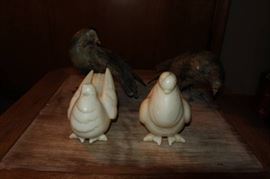 White Marble Doves and Pair of Iron Toyo Pigeons