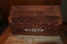 Wooden Carved Desk Top Organizer