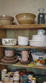 Lots of pottery and dinnerware pieces- many made by my cousin. The graduated bowls are from Fire King