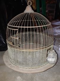 Antique Hendryx Canary Parakeet Bird Cage with Glass Feeders
