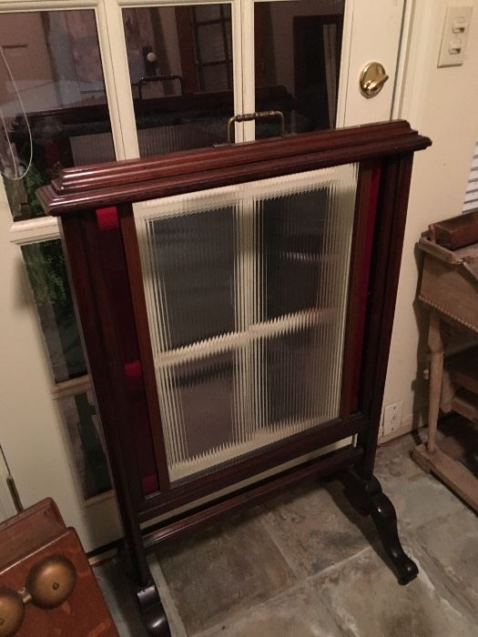 Vtg Fire screen clear glass with ruby red stained glass
