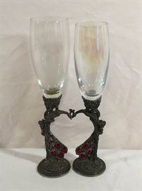 Peacock Heart Glasses/Flutes by Fellowship Foundry https://ctbids.com/#!/description/share/90596