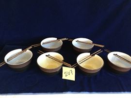 Set of 6: Williams Sonoma Noodle Soup Bowls with Chopstick Rest and Wooden Chopsticks https://ctbids.com/#!/description/share/94915