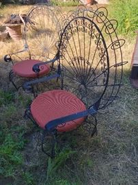 1970s Wrought Iron 4 Peacock Chairs w/ Table	
