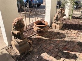 2 Henri Studio Inc Garden Lions PAIR on Pedestals