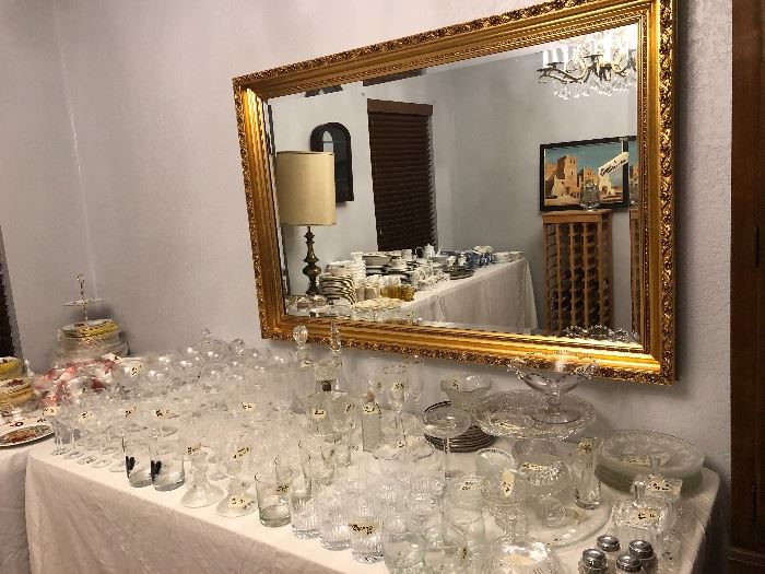 huge gold framed room mirror-  all kinds of crystal and glass 