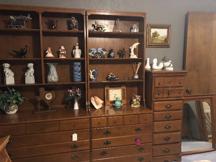 all ethan allen  solid wood chests w/ bookcase toppers , lingerie chest is vintage sears  -signed 
