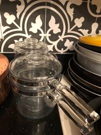 pyrex double boiler and coffee pot in all glass 