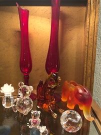 crystal -swarovski-(some of them)   murano -fenton? not signed but fabulous glass 