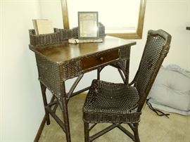 antique small wicker desk and chair