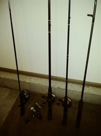 Some fishing poles, reels, and lures
