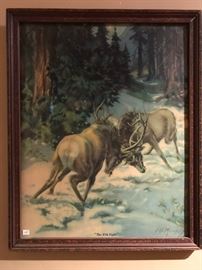 Elk Fight vintage print