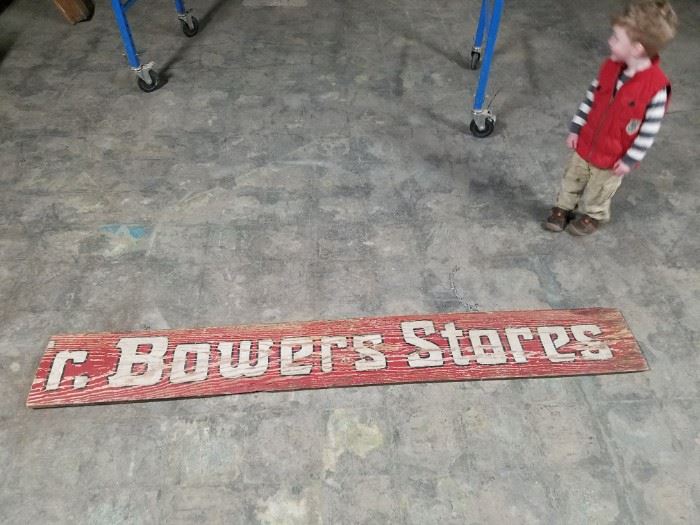 Double sided wood Mr. Bowers Store sign