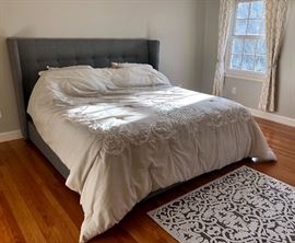 Upholstered Headboard Queen Bed with luxurious linens!