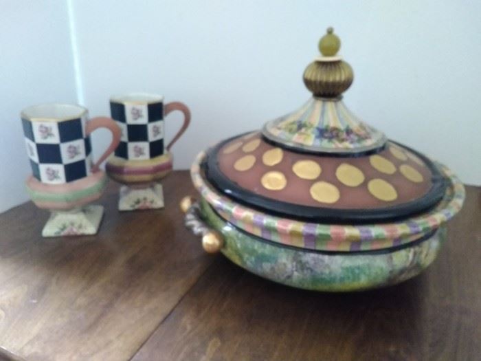 BDR11 MacKenzieChilds Covered Dish and Mugs