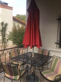 BFY09 FourPiece Wrought Iron Patio Set with Umbrella and Stand