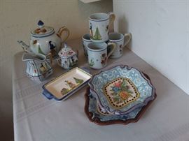 BK08 V  R Emprise Serving Trays and HB Henriot Quimper Tea Set