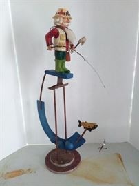 BLR02 Balanced Metal and Wood Fisherman Sculpture