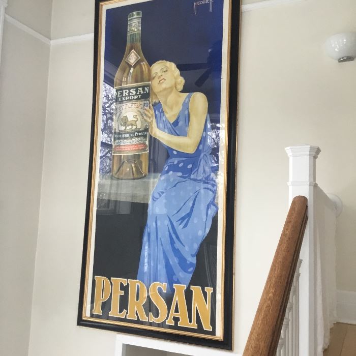 NICOLITCH OBRAD 10 ft x 43 inches vintage professionally framed French Persan Export liquor litho 1930s $2500