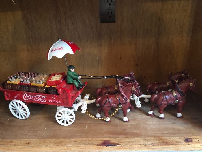 Coca Cola Cast Iron Horse Drawn Wagon