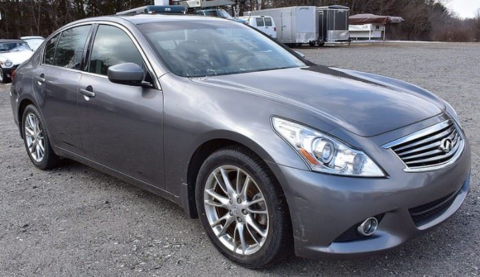 8PM: Estate Auto: 2013 Infinity G37x Sport Sedan, with Silver-metallic Exterior, Black Leather Ineterior with Burlwood Trim; 77,858 Miles; AWD; ABS; Power Everything, including Power Moonroof; Remote Keyless Entry; Push Start/Off; In-Dash Navigation/Info Screen; Dual Climate Controls; Heated Front Seats; AM/FM Stereo with Satellite/CD/MP3/Bluetooth, and More! VIN: JN1CV6AR5DM760618
Vehicle Terms
- Vehicles are sold AS IS, in AS FOUND/ESTATE condition.
- Minimum of 10% deposit due on day of auction. May be paid with Cash, Check, VISA, MC, Debit.
- Balance paid in full by Thursday following. Must be paid with Cash or Certified Bank Check ONLY