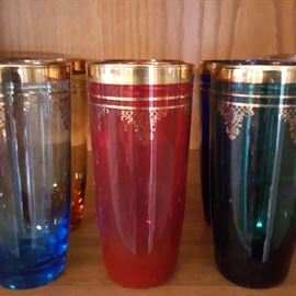 Beautiful Vintage colored glass tumbler, set of 6