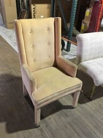 Pair of high-back chairs - dining, or side chairs. Great lines - will look great reupholstered.