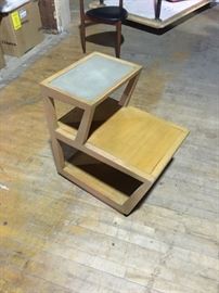 Edward Wormley for Drexel Precedent. Light green leather top shelf.