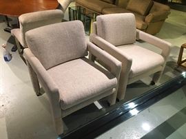 Pair of redone parsons chairs on casters
