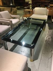 Super heavy, beautifully made steel and brass coffee table - huge! 36” deep x 72” wide X 19.5” high.