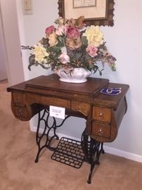 Antique Treadle Sewing Machine and Cabinet
