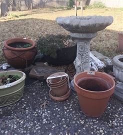Antique Wash Pot,  Birdbath, Other Pots