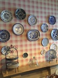 Many beautiful blue & white plates & platters