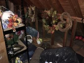 The attic is full of floral items and holiday decor
