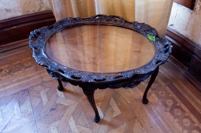 Antique Tea Table with Removable Glass Tray