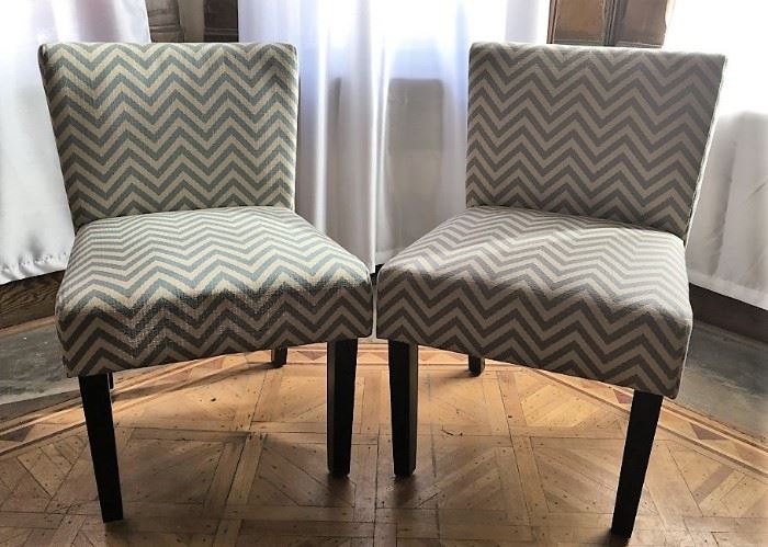 Slipper Chairs with Chevron Upholstery 