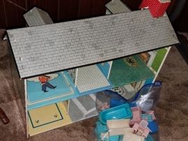 Vintage and modern toys. Doll house and Renwald furniture