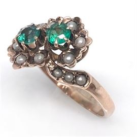 Victorian Emerald, Seed Pearl and Rose Gold Ring