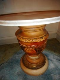 Vintage Chalkware Marble Top Occasional Table