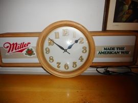 Vintage Miller Made the American Way, Light Sign, Clock works