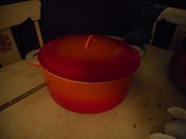 Vintage Belgium Orange Flame Enamel Cast Iron Dutch Oven