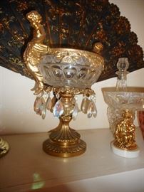 Vintage  Double Cherub Gilt Centerpiece with Prisms