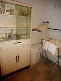 Vintage Metal Cabinet, Glass Sliding Doors, Shelves. Drawer 