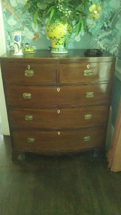 Super Nice Early American Chest with key and inlay.  Solid wood- no veneer here.  Intricate inlay and lovely pulls and details.  Most likely the finest of the day available due to the familys prominence.  Serious inquiries only please on this one seriously nice piece in the 5 figures.