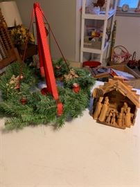 Christmas wreath and Nativity set