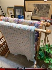 quilt rack with afghan & quilt