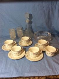 Glassware and China Cups Saucers