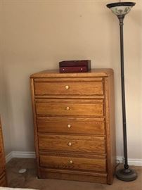 Oak Chest Bureau Hi Boy with Lamp